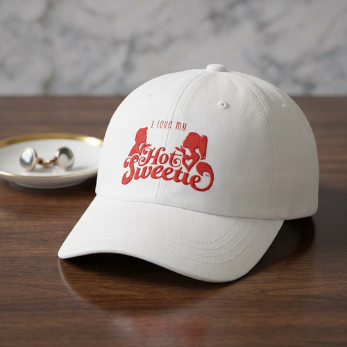 "I Love My Hot Sweetie" Retro Script Embroidered Hat
